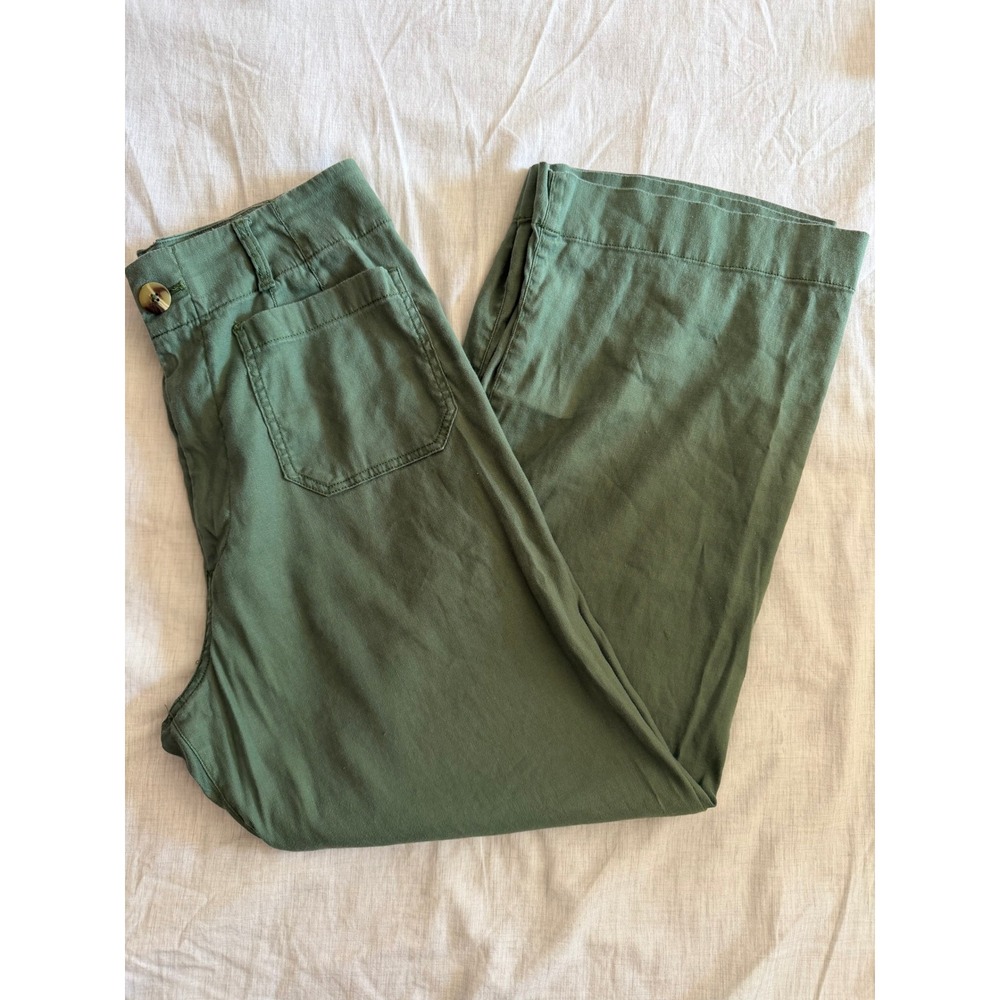 Maeve The Colette Pants Women 31T Long Green Wide Leg Linen Blend High Rise